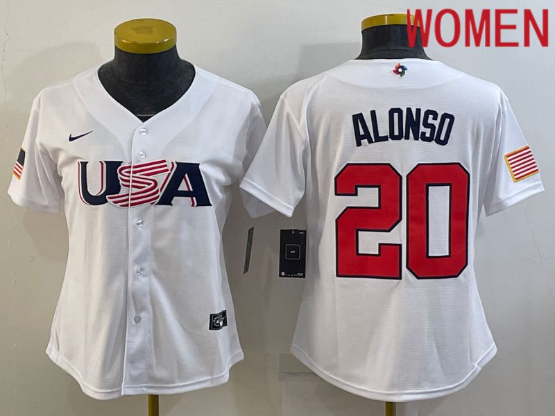 Women 2023 World Cub USA #20 Alonso White Nike MLB Jersey6->women mlb jersey->Women Jersey